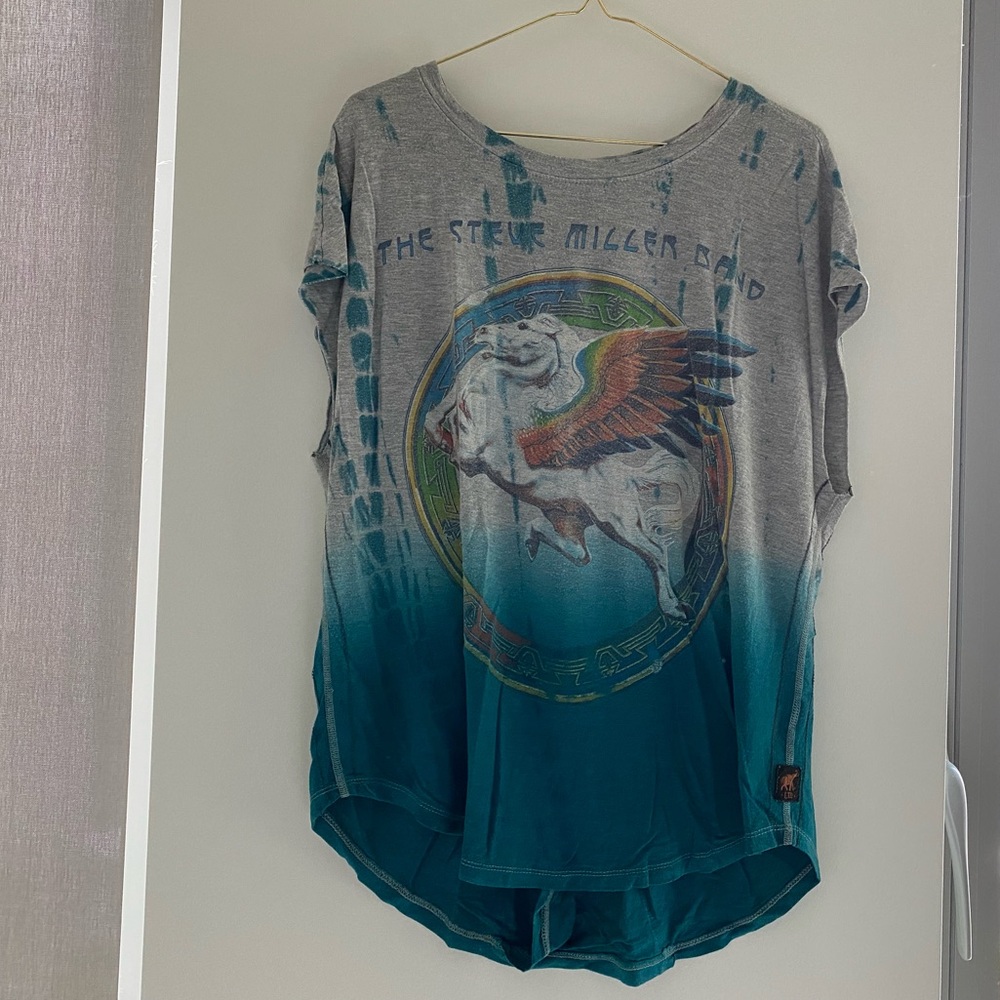Free People tie dye graphic tee with Steve Miller Band design, size s